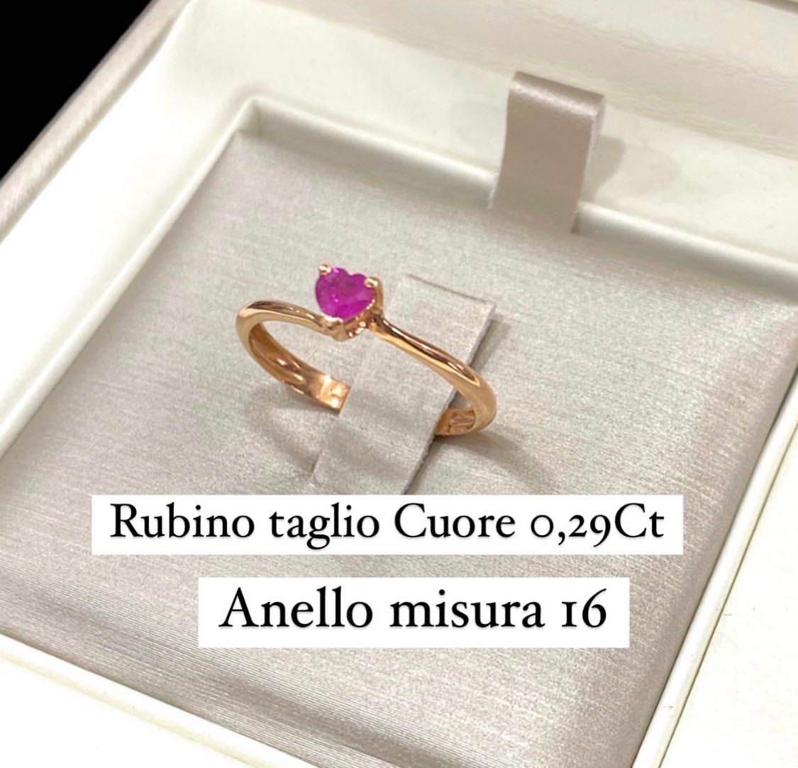 Solitario contrarie in oro Rosa e Rubino a cuore